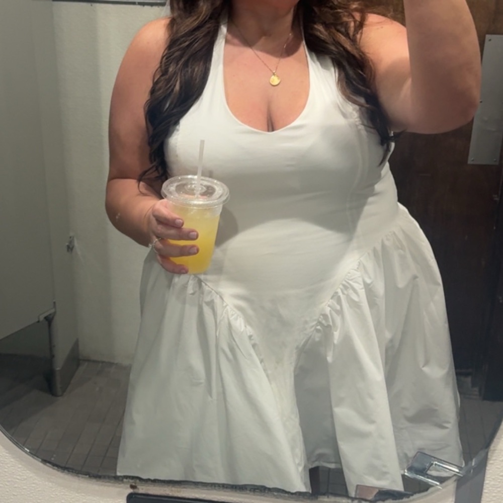 White halter mini dress